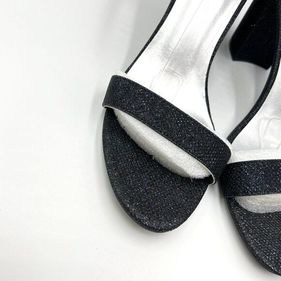 Bandolino Size 10 Blue Black Sparkle Fabric Block Heel Dress Sandals Shoes - Picture 4 of 13